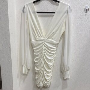 Windsor Cream V-Neck Ruched Dress